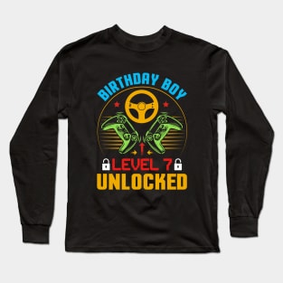 Birthday Boy Level 7 Unlocked Gamer Birthday Long Sleeve T-Shirt